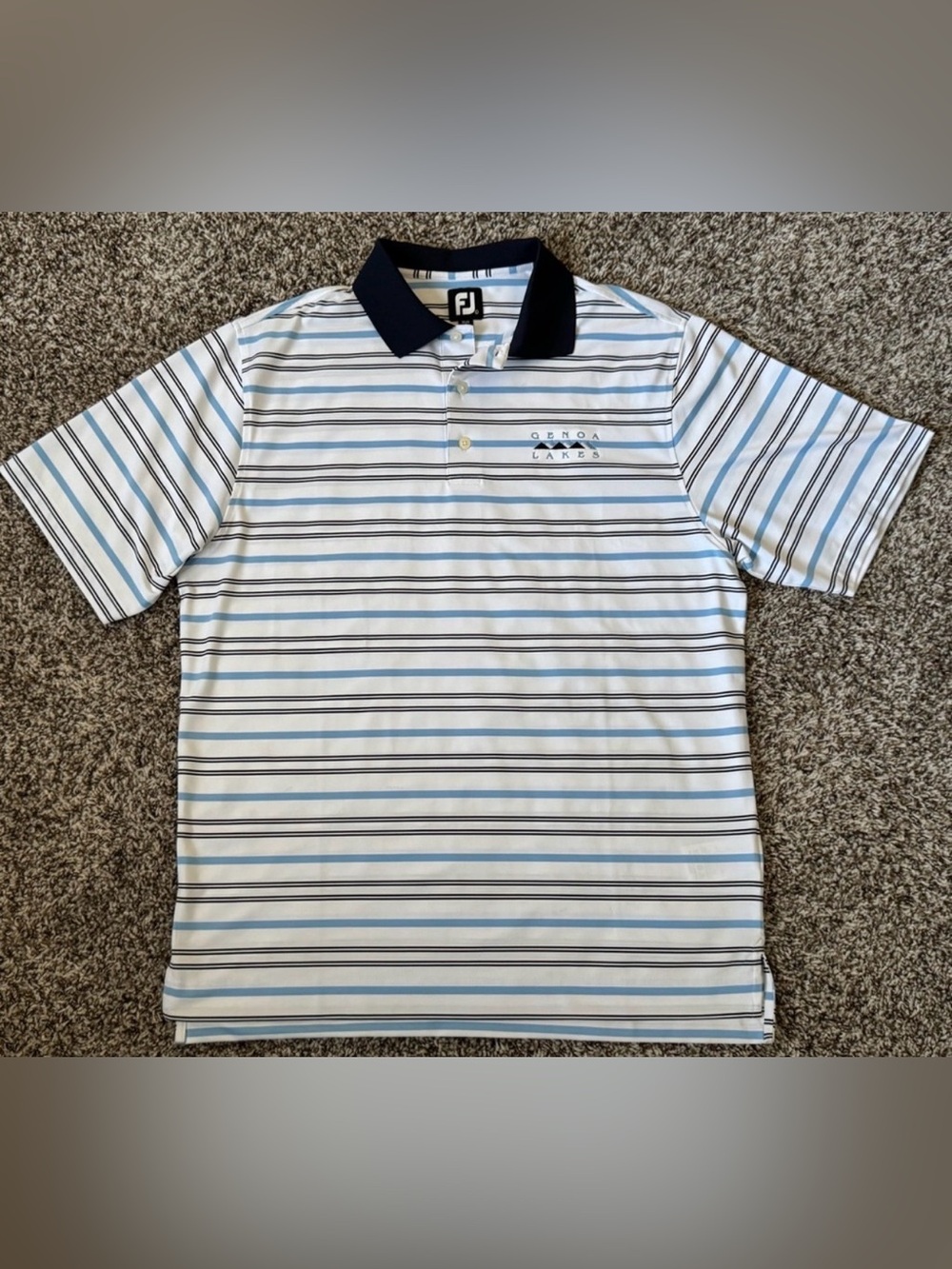 FOOTJOY Striped Performance Golf Polo Shirt Men’s LARGE Genoa Lakes Logo